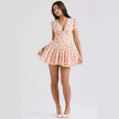 Nameria Floral Puff Sleeve A-line Short Dress V-neck High Waist
