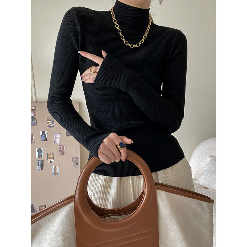 Nameria High Neck Rib Knit Top Slim Fit Base Layer