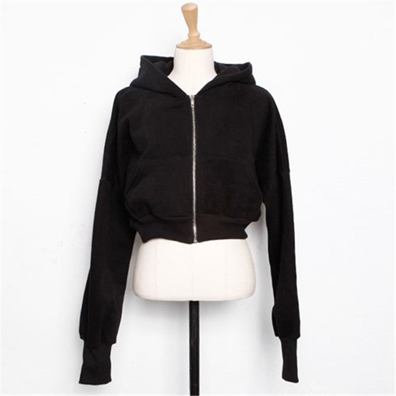 Nameria Stylish Zip Up Cropped Hoodie Terry Cotton