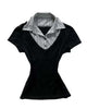 Nameria Pinstripe Puff Sleeve Button Front Blouse