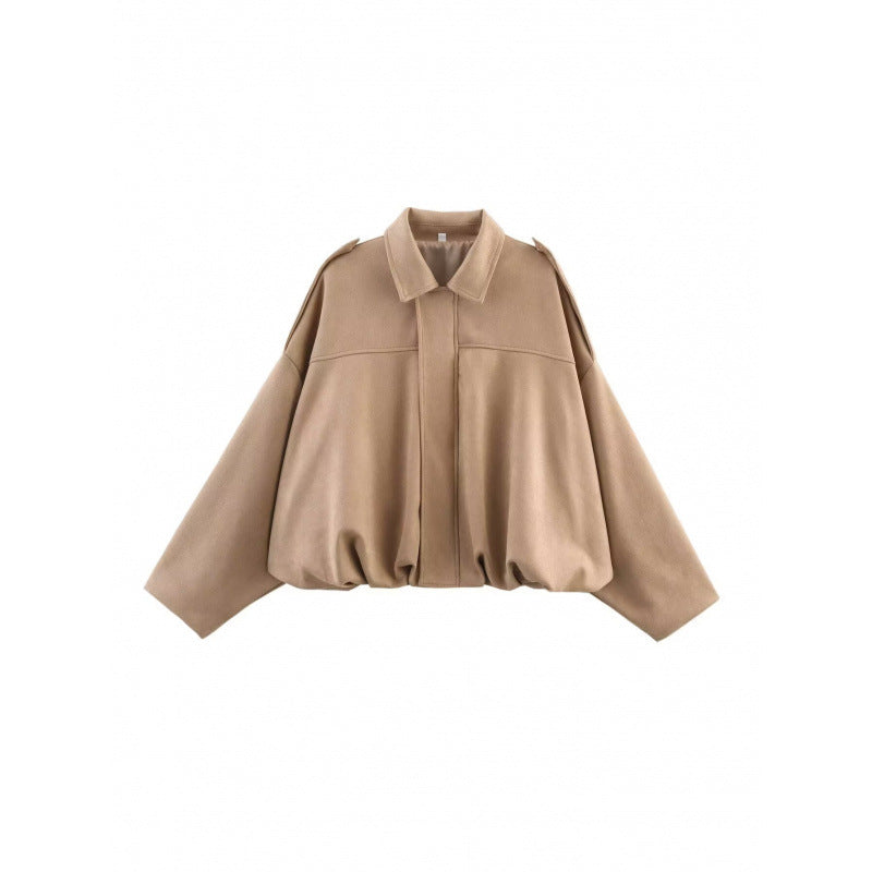 Nameria Suede Textured Lapel Bomber Jacket