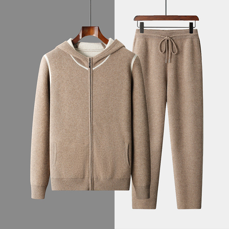 Nameria Hooded Cashmere Blend Zip Sweater Set Thick Knit