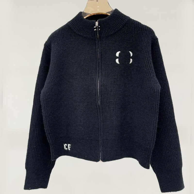 Nameria Wool Blend Zip Cardigan Stand Collar Loose Fit