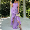 Nameria Mesh Pleated V Neck Sleeveless High Waist Long Dress