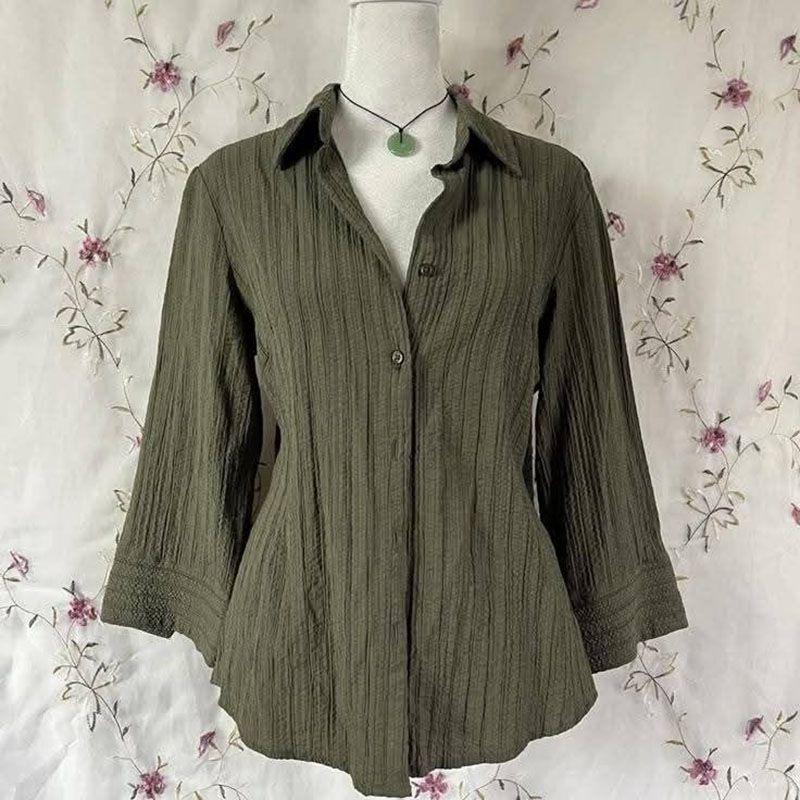 Nameria Pinstripe Puff Sleeve Button Front Blouse