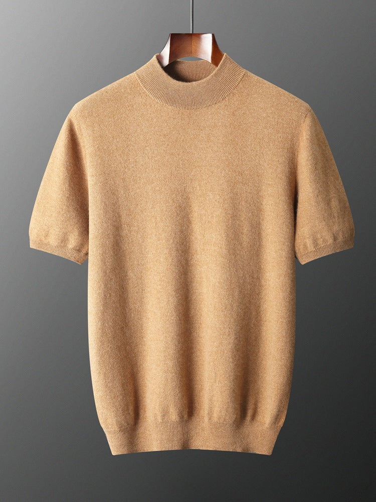 Nameria Mens Cashmere Blend Seamless Short Sleeve Knit Sweater