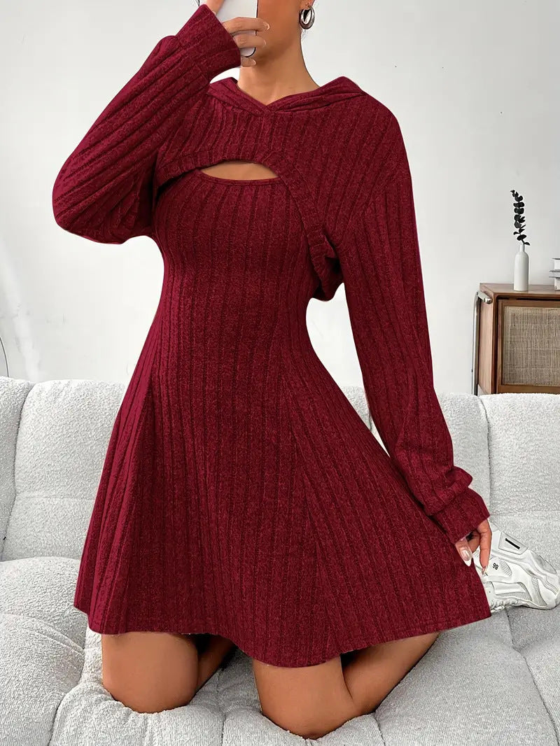 Nameria Square Neck A-Line Dress Set Hooded Top and Tank Dress