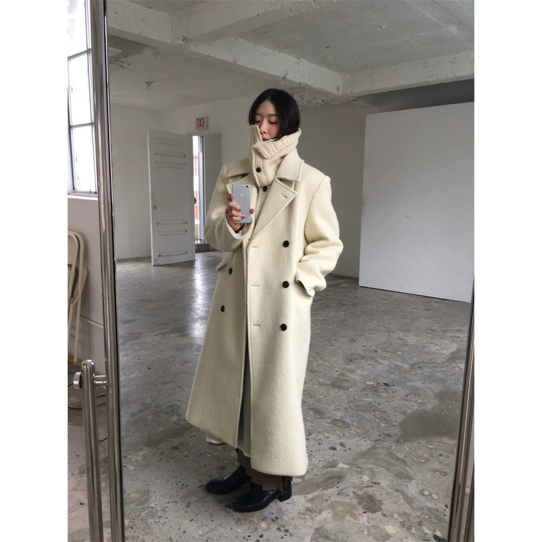 Nameria Long Woolen Coat Wool Blend Extended Length Loose Fit