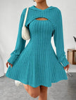 Nameria Square Neck A-Line Dress Set Hooded Top and Tank Dress