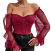 Nameria Mesh Bell Sleeve Floral Lace Top with Boning Backless