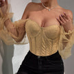 Nameria Mesh Bell Sleeve Floral Lace Top with Boning Backless