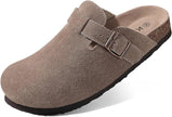 Genuine Suede Clogs for Women Cork Footbed Sandals Leather Mules Potato Shoes with Arch Support