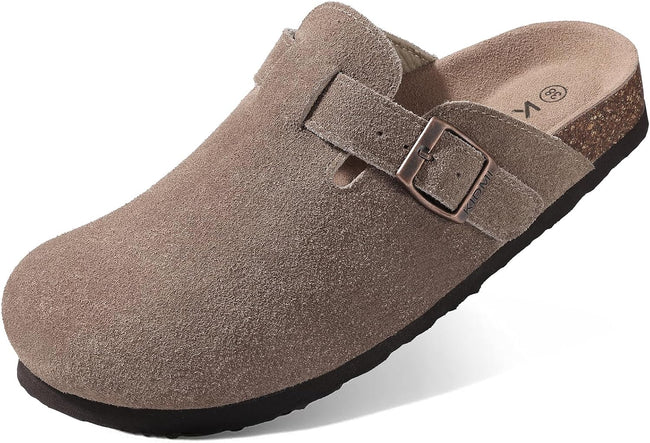 Genuine Suede Clogs for Women Cork Footbed Sandals Leather Mules Potato Shoes with Arch Support