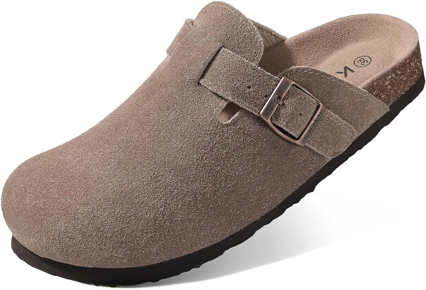 Genuine Suede Clogs for Women Cork Footbed Sandals Leather Mules Potato Shoes with Arch Support