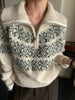 Nameria Womens Long-Sleeve Fair Isle Zip Collar Knitted Sweater