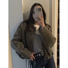 Nameria Suede Textured Lapel Bomber Jacket