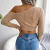 Nameria Off-Shoulder Knit Sweater Long Sleeve Cropped