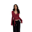 Nameria Womens Lace Trim V Neck Long Sleeve Top Slim Fit