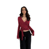 Nameria Womens Lace Trim V Neck Long Sleeve Top Slim Fit