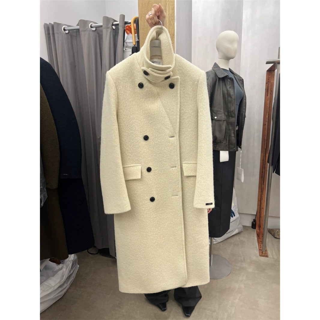 Nameria Long Woolen Coat Wool Blend Extended Length Loose Fit