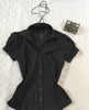Nameria Pinstripe Puff Sleeve Button Front Blouse