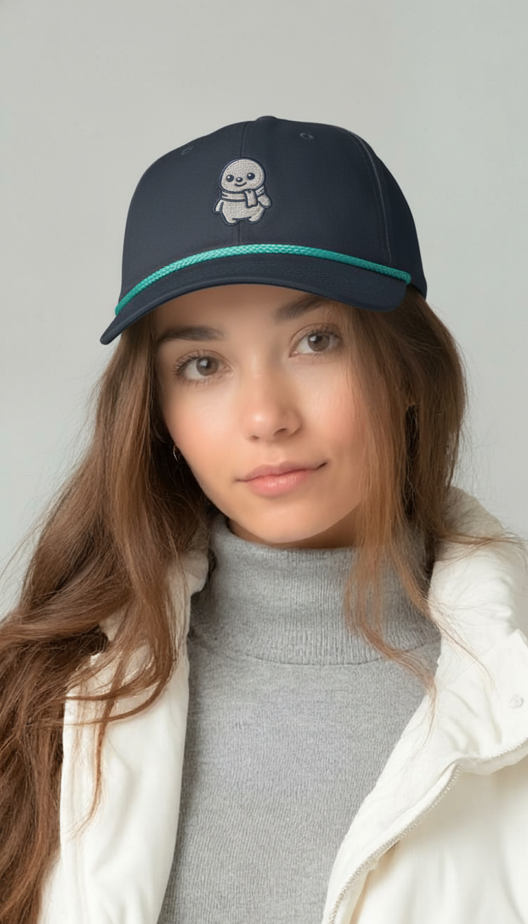 Vintage Rope Cap – Minimal Embroidered Character | Contrast Pastel Rope Detail