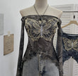 Nameria One-Shoulder Butterfly Embroidered Mesh Top
