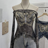 Nameria One-Shoulder Butterfly Embroidered Mesh Top