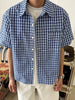 Nameria Unisex Vintage Plaid Short Sleeve Shirt Cotton Blend Loose Fit
