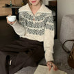 Nameria Womens Long-Sleeve Fair Isle Zip Collar Knitted Sweater