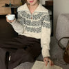 Nameria Womens Long-Sleeve Fair Isle Zip Collar Knitted Sweater