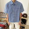 Nameria Unisex Vintage Plaid Short Sleeve Shirt Cotton Blend Loose Fit