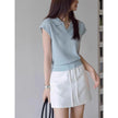 Nameria Ice Silk Right Shoulder Short Sleeve Polo Shirt