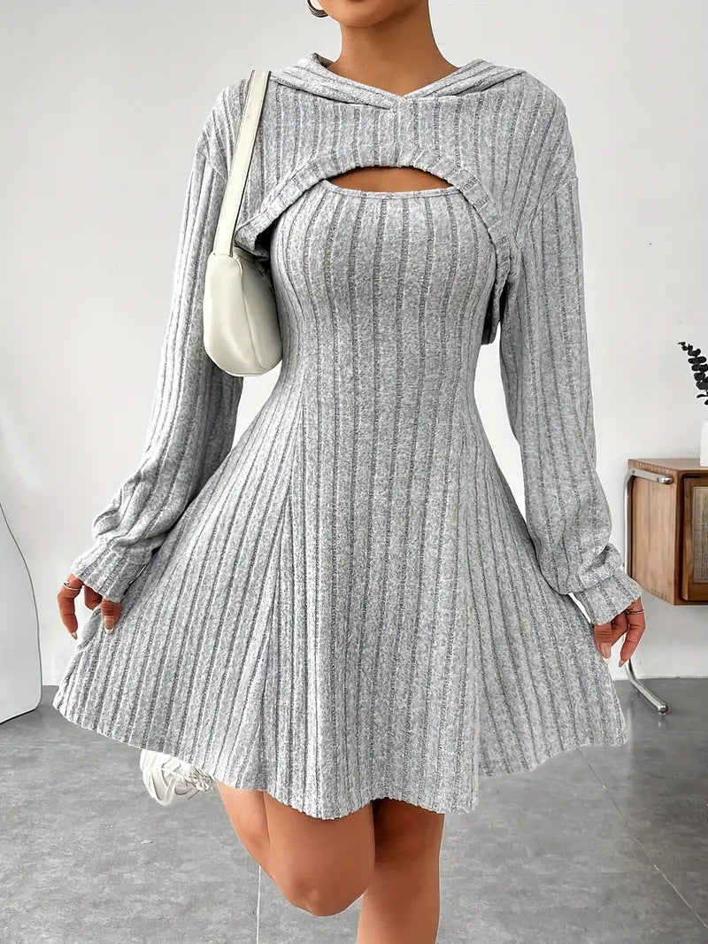 Nameria Square Neck A-Line Dress Set Hooded Top and Tank Dress