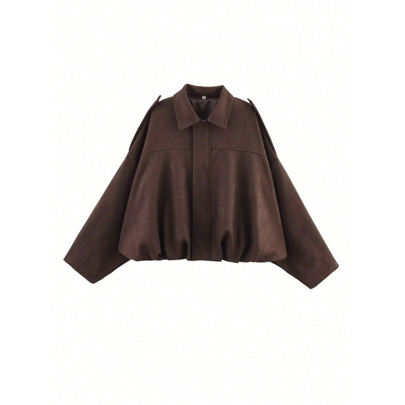 Nameria Suede Textured Lapel Bomber Jacket