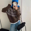 Nameria Womens Long-Sleeve Fair Isle Zip Collar Knitted Sweater