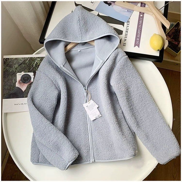 Nameria Faux Shearling Fleece Hooded Zip Jacket