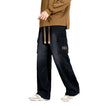 Nameria Men Vintage Washed Wide Leg Pants High Waist Zipper Placket