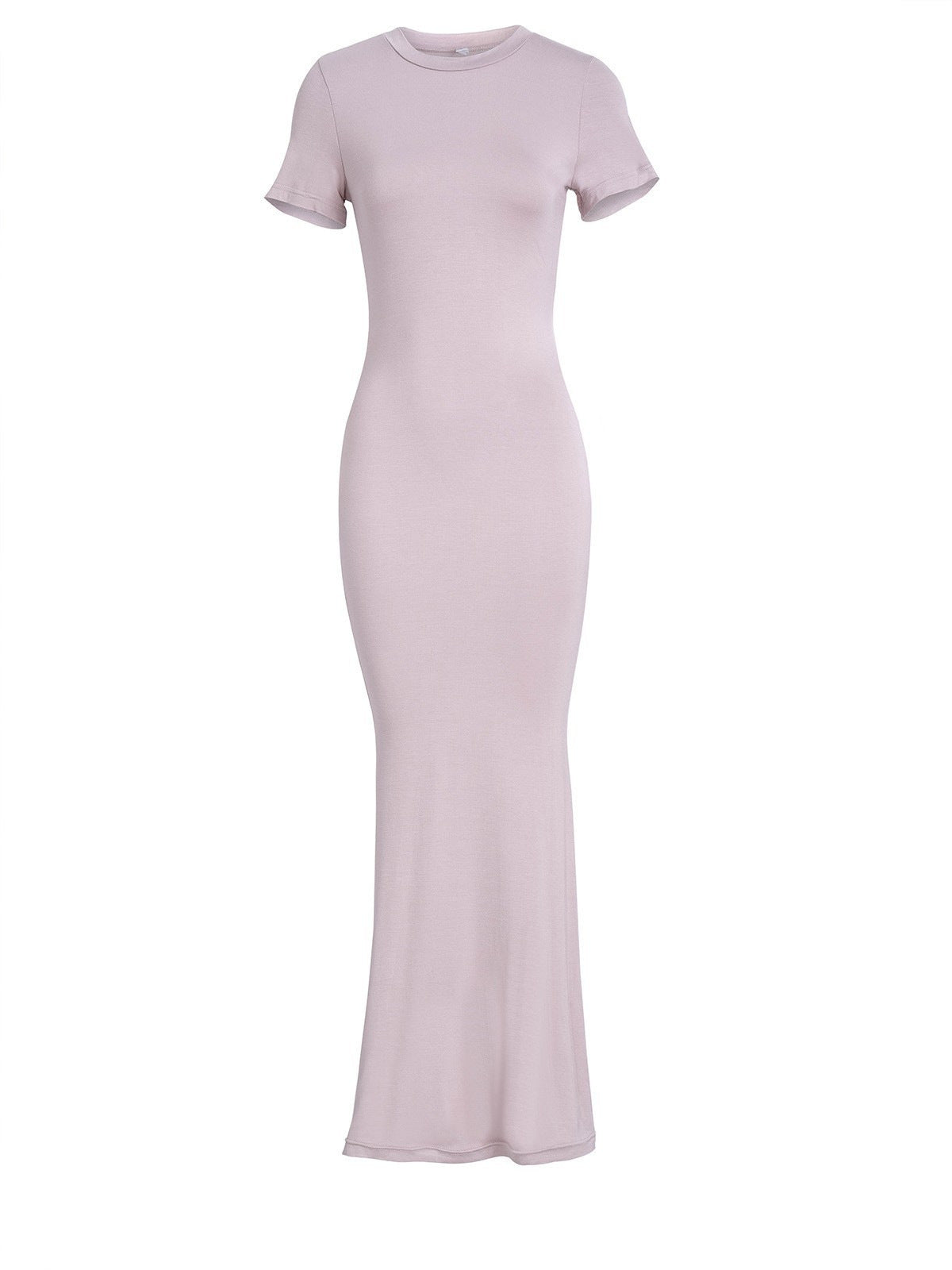Nameria Round Neck Short Sleeve Slim Fit Long Dress
