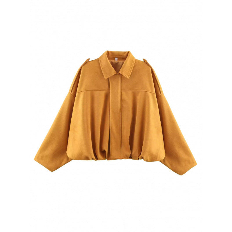 Nameria Suede Textured Lapel Bomber Jacket