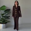 Nameria Long Sleeve Pants Suit Two Piece Set Slit Detail