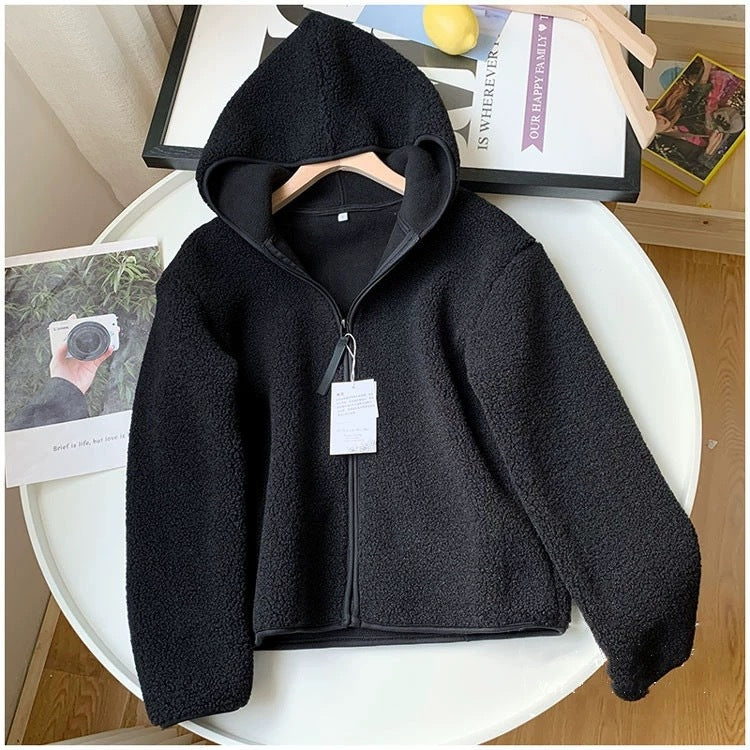Nameria Faux Shearling Fleece Hooded Zip Jacket