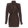Nameria High Neck Long Sleeve Bodycon Mini Dress Ruched Knit