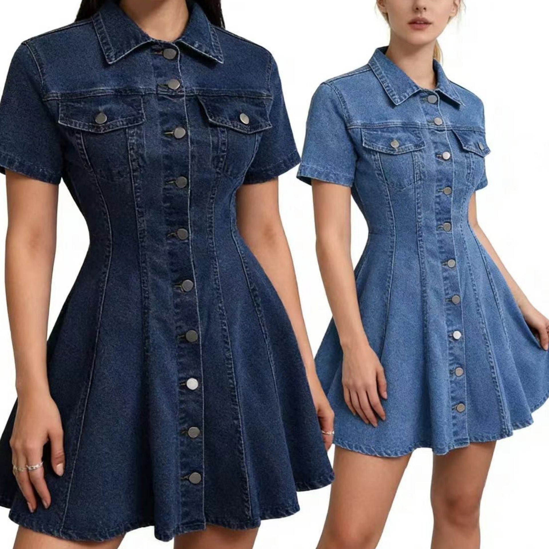 Nameria Button Front Denim Shirt Dress Short Sleeve