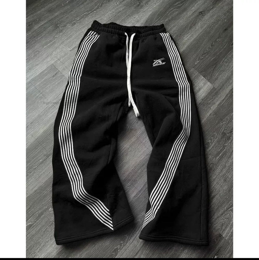 Nameria Drawstring Fleece Lined Sweatpants with Side Stripe