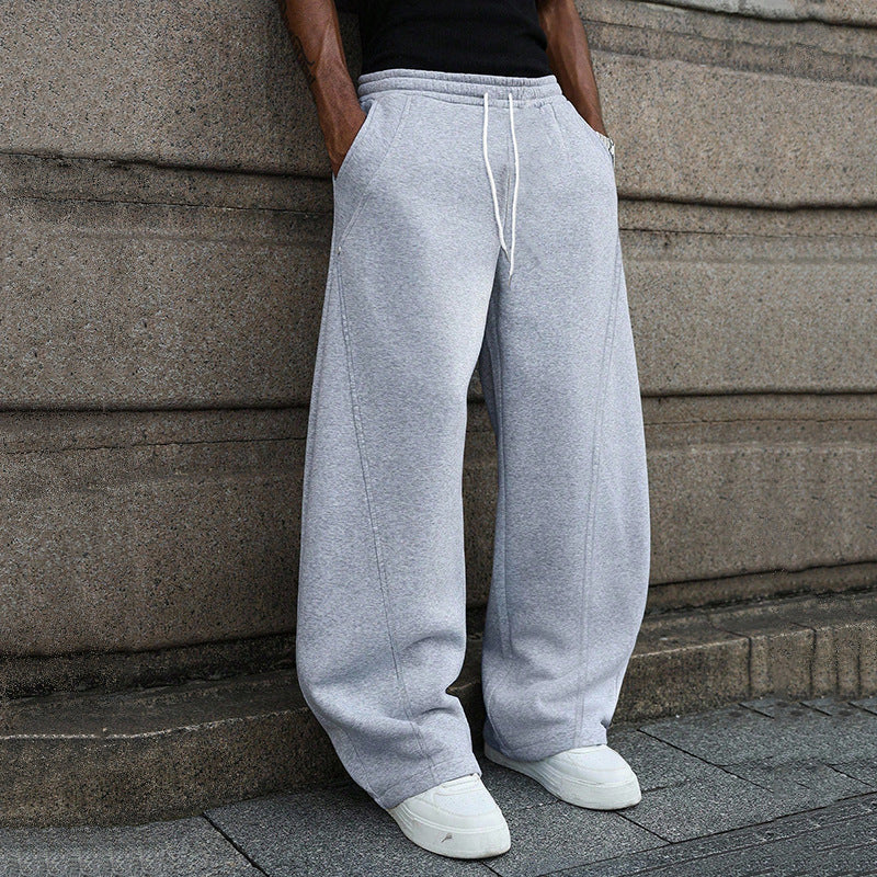 Nameria Loose Straight Leg Sweatpants with Drawstring Light Gray