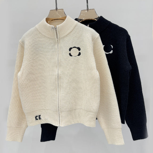 Nameria Wool Blend Zip Cardigan Stand Collar Loose Fit