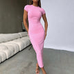 Nameria Round Neck Short Sleeve Slim Fit Long Dress