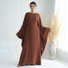 Nameria Womens Bat Sleeve Long Dress With Belt Crewneck