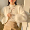 Nameria Pearl Trim Mink Touch Cardigan Lantern Sleeve